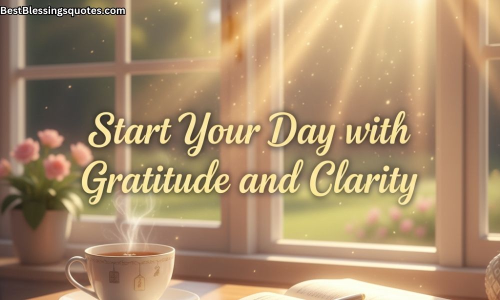 Open devotional journal and cup of tea in morning sunlight