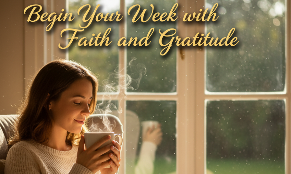 Monday morning blessings with sunrise and Bible start your week with grace and faith