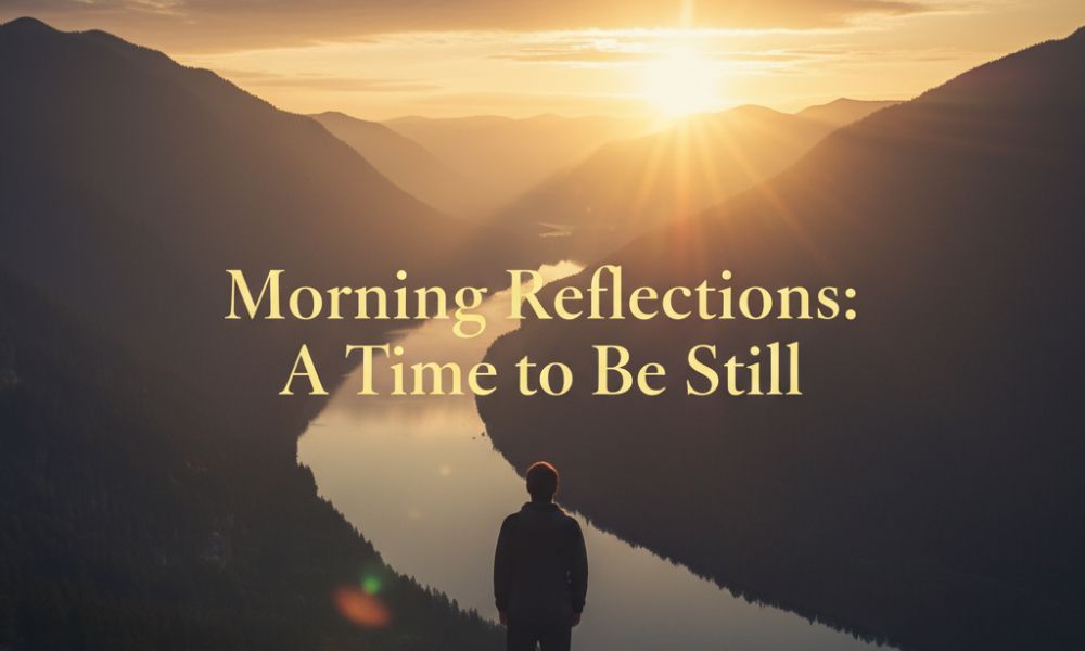 Person reflecting quietly at sunrise, symbolizing stillness, peace, and gratitude.