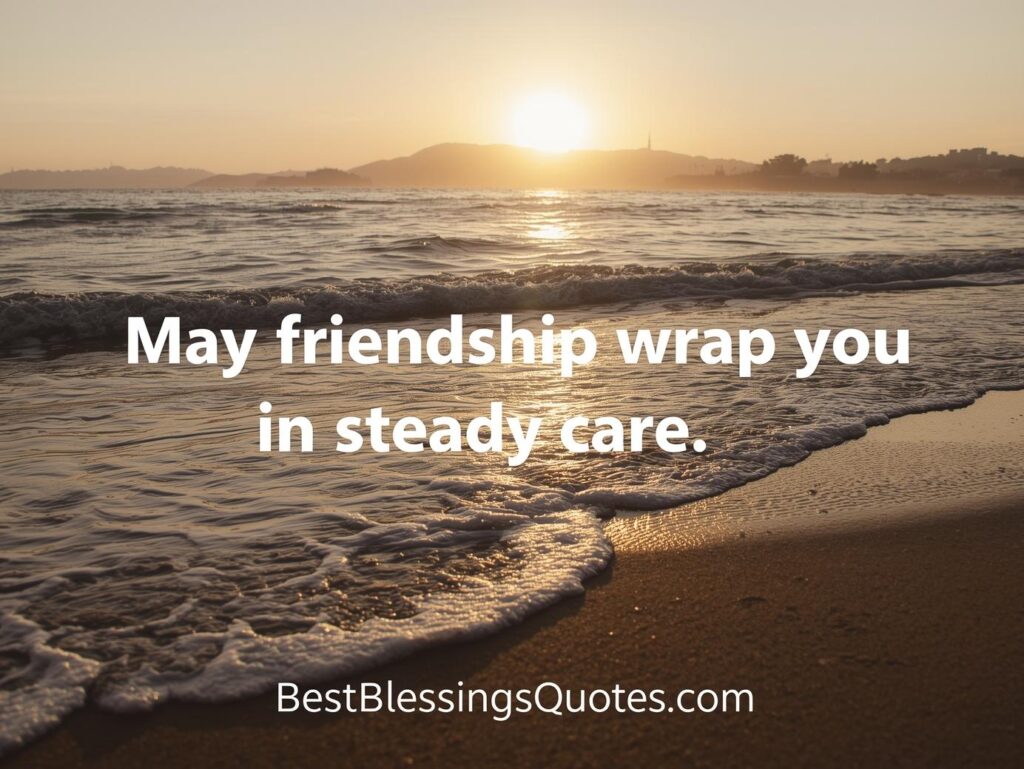 New year blessings: May friendship wrap you in steady care at a sunset beach scene.