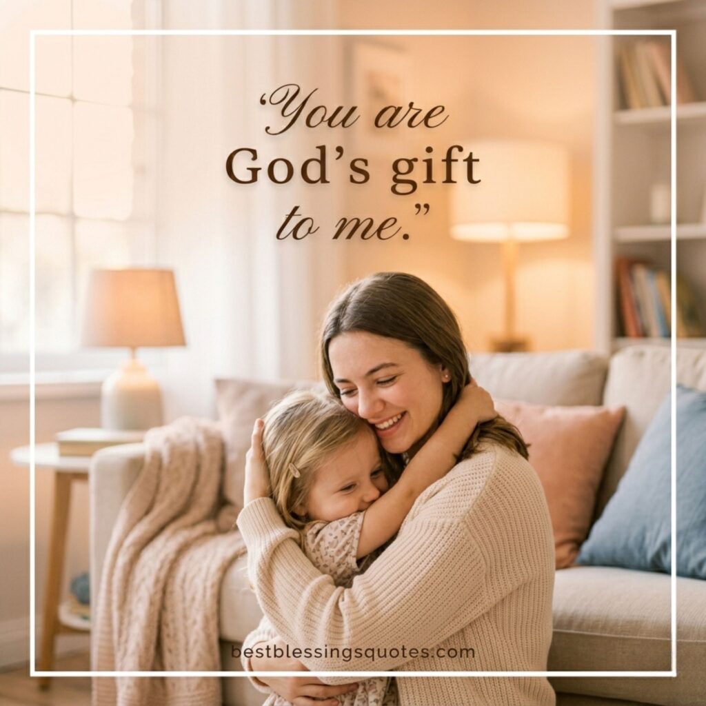 Mother hugging child image representing christian birthday blessing for mom with love and gratitude