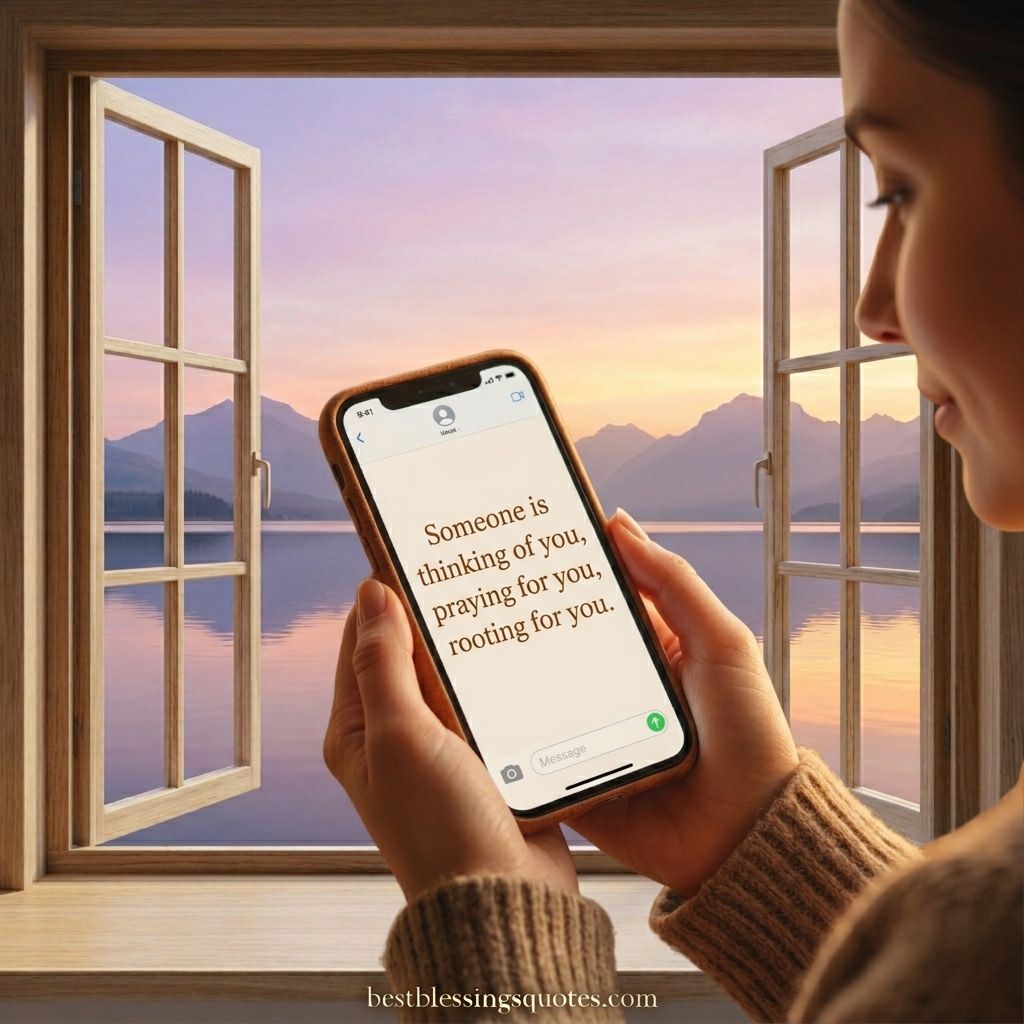 A person holding a phone with friday blessings and prayers quotes to share with family and friends via text.