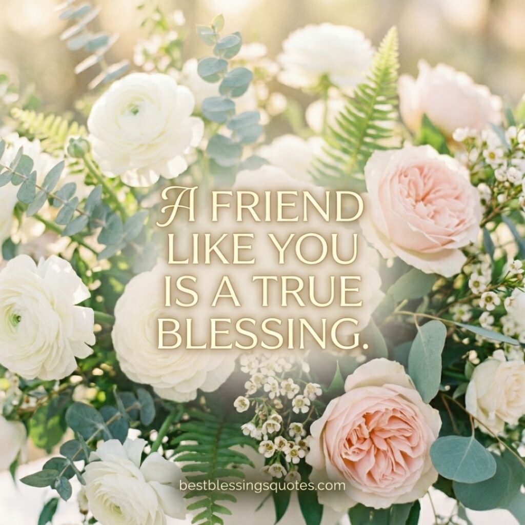 A friend like you is a true blessing quote with soft floral background