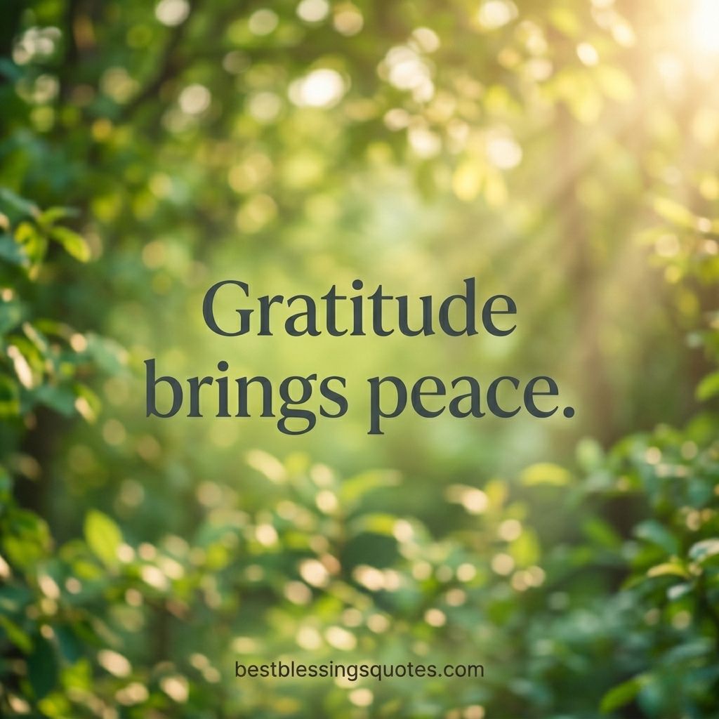 Gratitude brings peace short blessing quote with green nature background