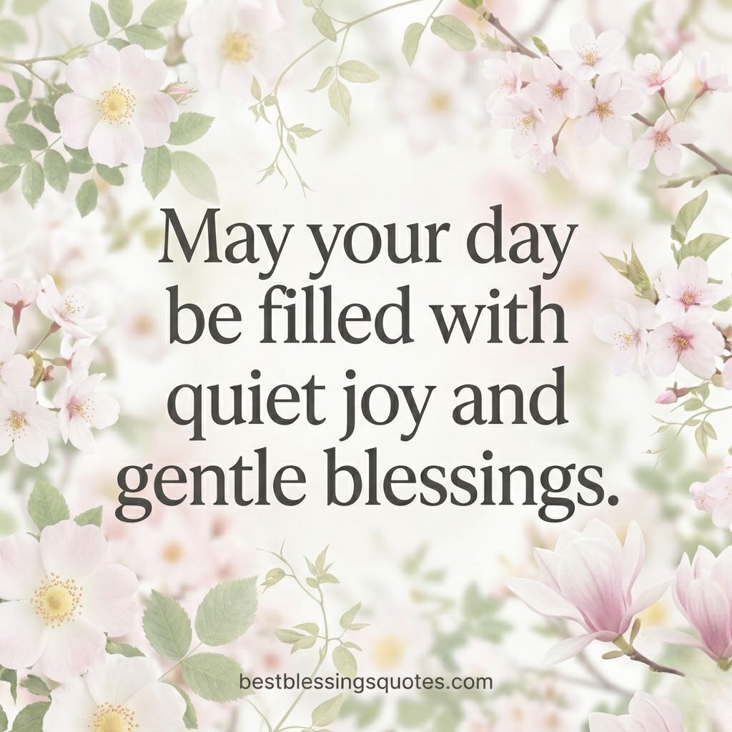 May your day be filled with quiet joy and gentle blessings inspirational quote with soft peaceful background