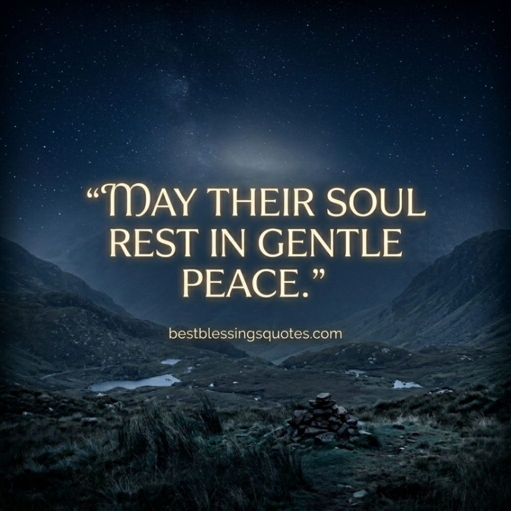 May their soul rest in gentle peace Irish blessing quote with night sky and stars background
