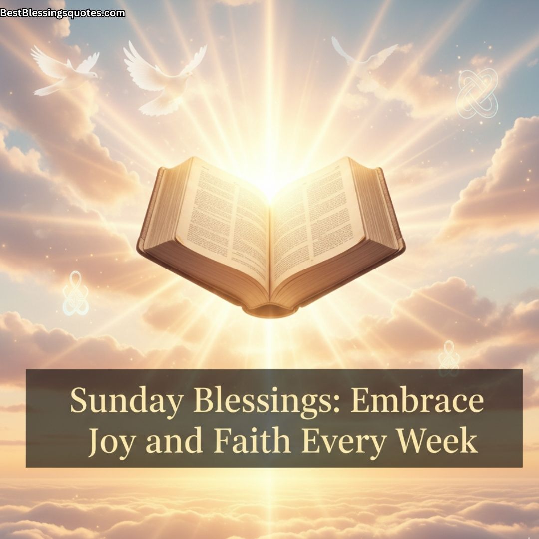 Glowing open devotional book above golden sunrise, symbolizing Sunday blessings and spiritual peace