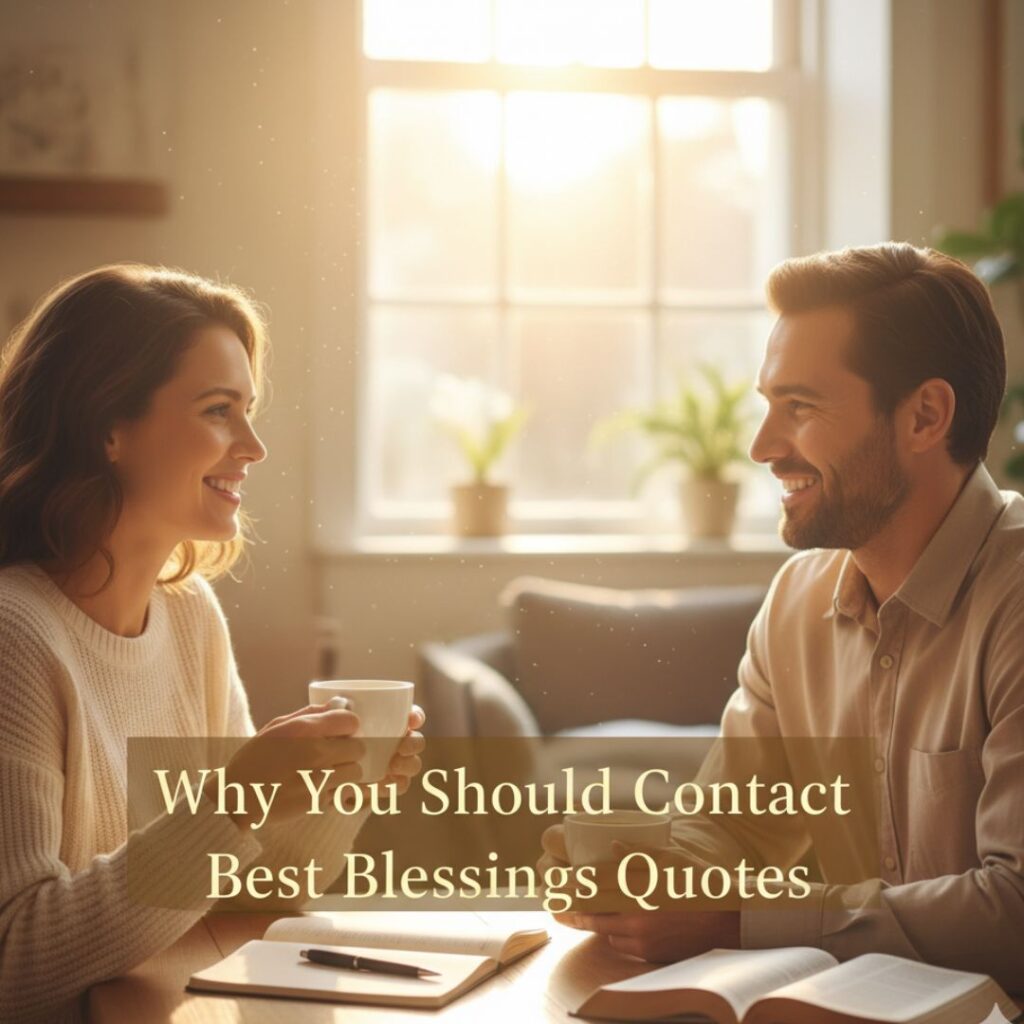 Why You Should Contact Best Blessings Quotes – warm image of people connecting over coffee with soft light, symbolizing faith, friendship, and inspiration.