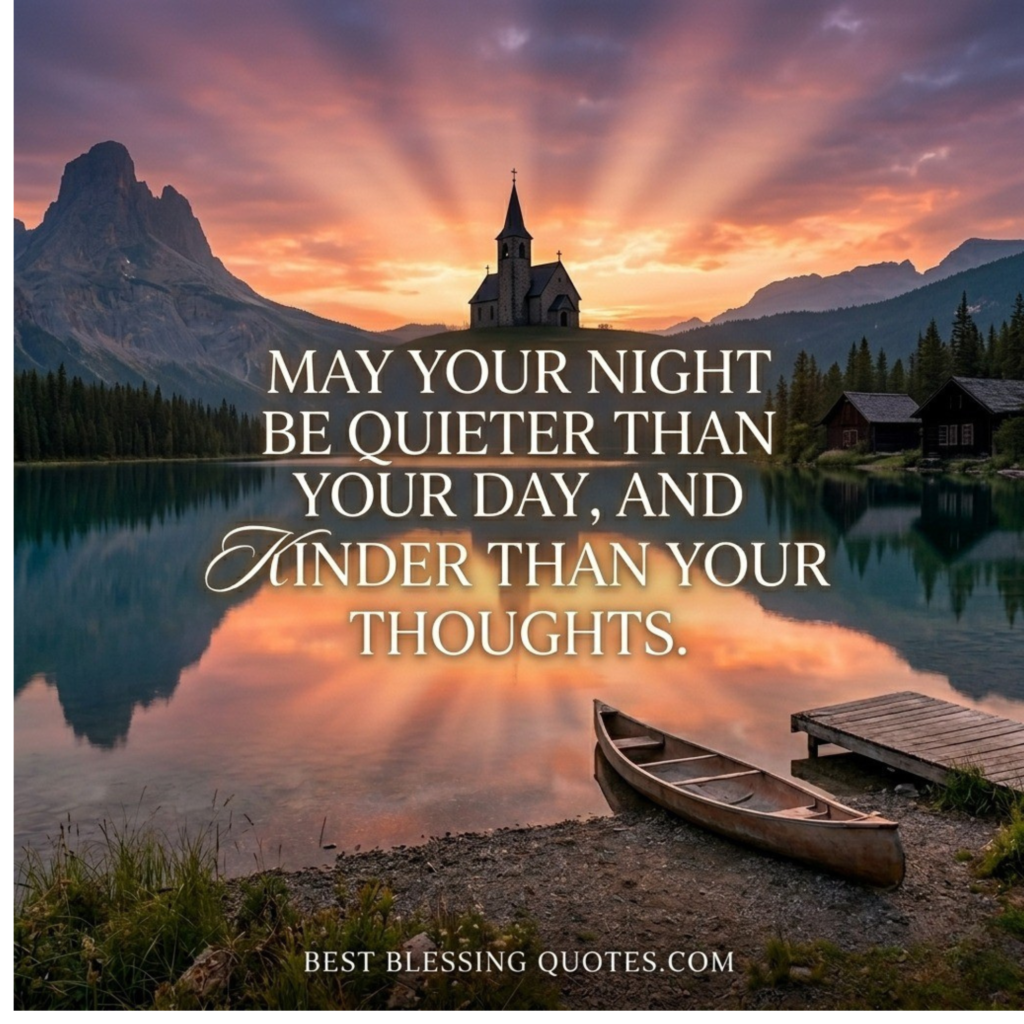 Peaceful landscape with evening quote