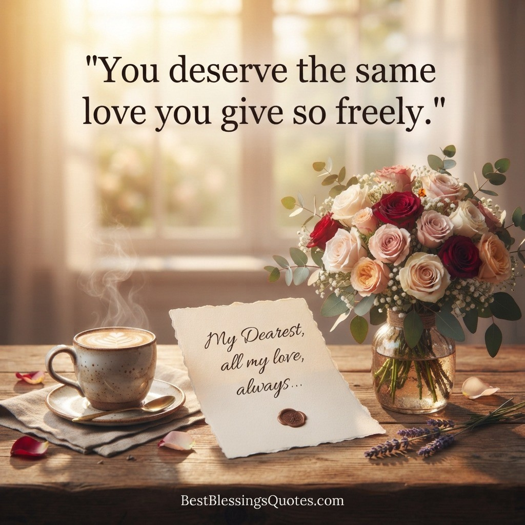 A handwritten good morning paragraph for her with flowers and coffee.