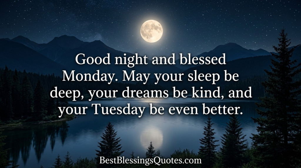 Peaceful moonlit mountain lake representing carrying Monday blessings into the week
