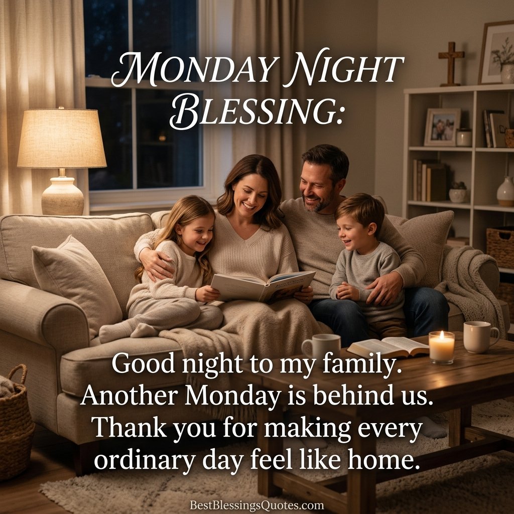 Goodnight Monday blessing for family in a warm and peaceful home at night