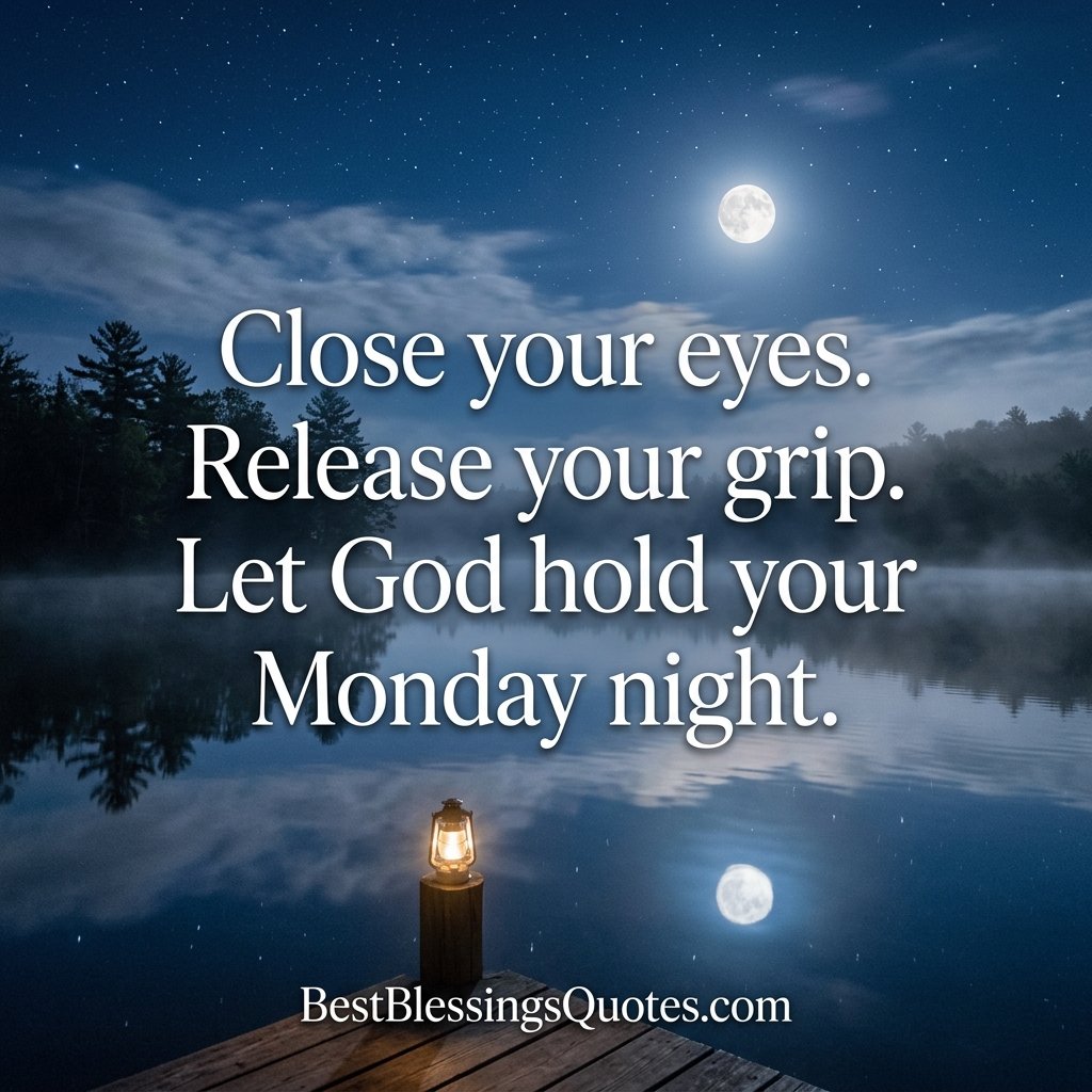 Peaceful Monday night blessing over a calm moonlit lake for restful sleep