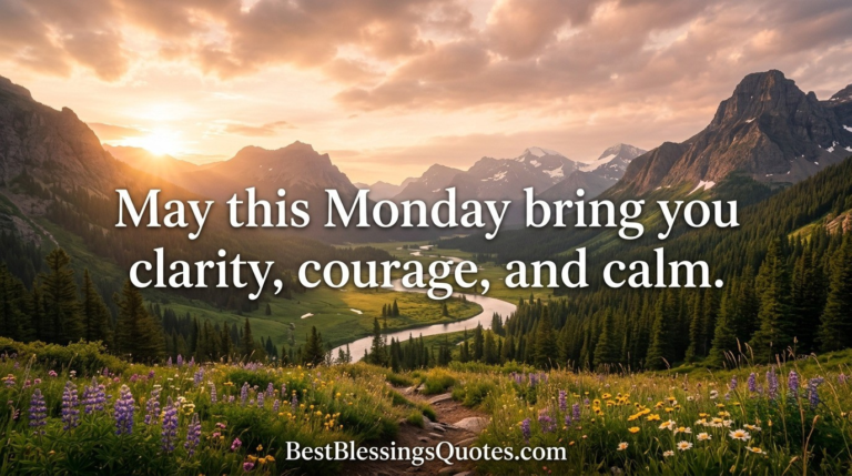 Peaceful mountain sunrise representing short Monday blessings to start your day